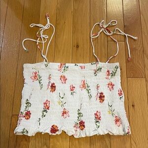 Floral crop top with tie up sleeves